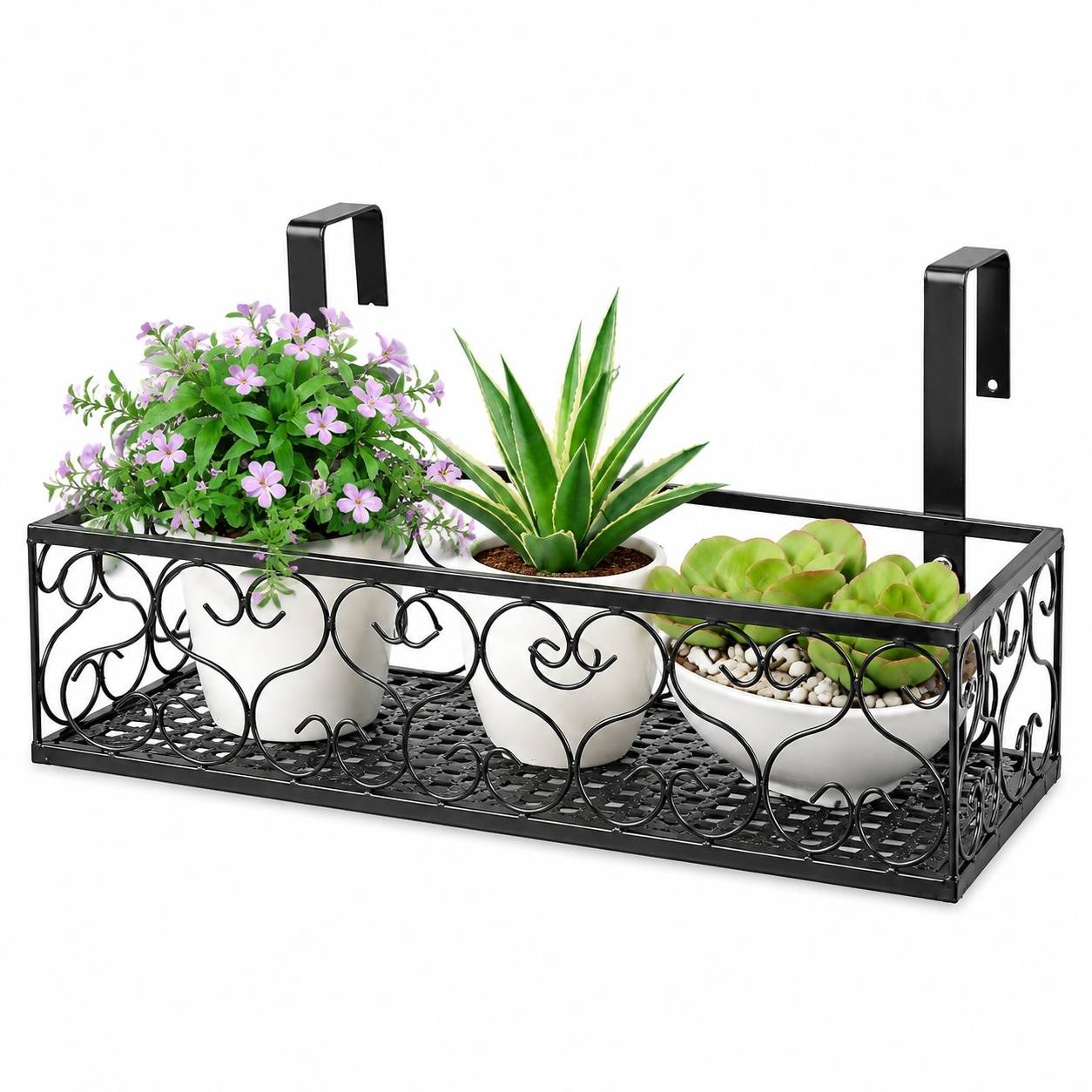 Support Solide Support Pot de Fleurs Suspendu Balcon Rampe Fer Crochet Amovible Décoration Jardin - Image 1