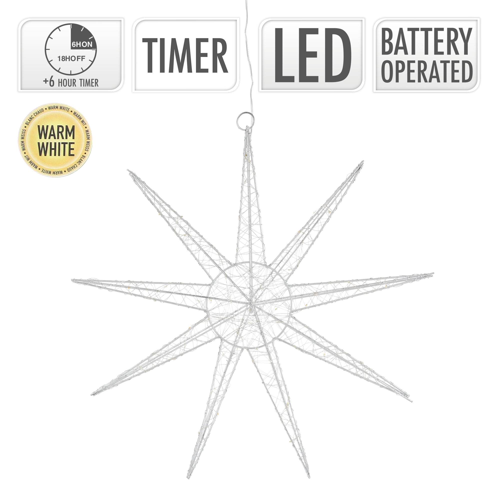 Ecd-Germany - Étoile de Noël LED déco d'hiver avec minuterie étoile lumineuse suspendue 50 cm - Imagen 4