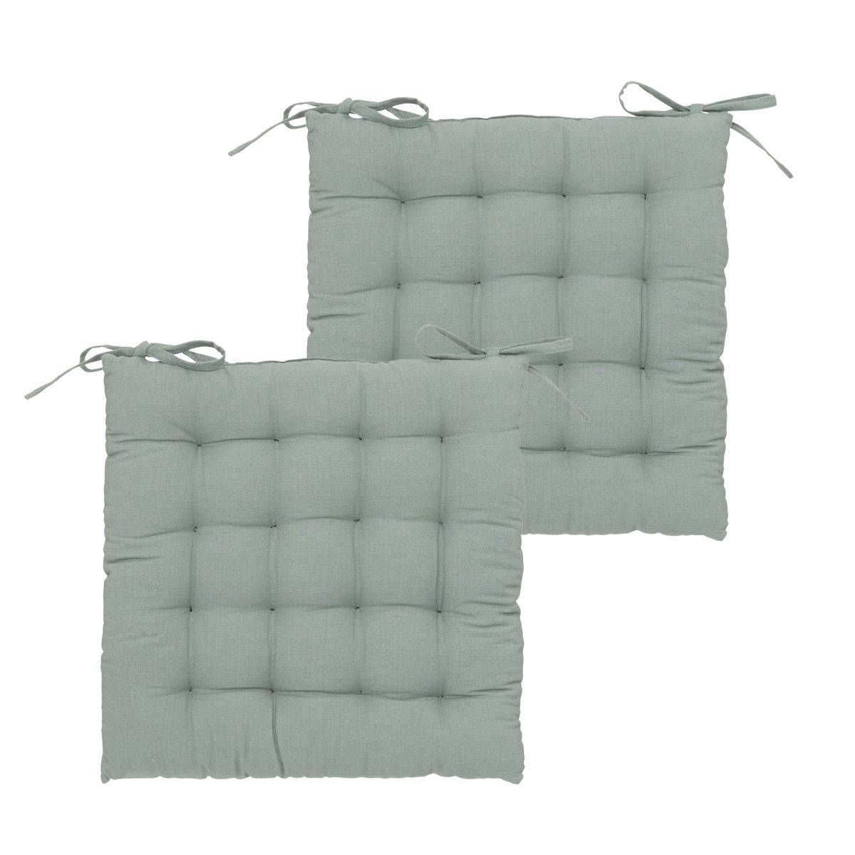 Lot de 2 Galettes de chaise en Coton Vert Céladon 38 x 38 cm - Imagen 1
