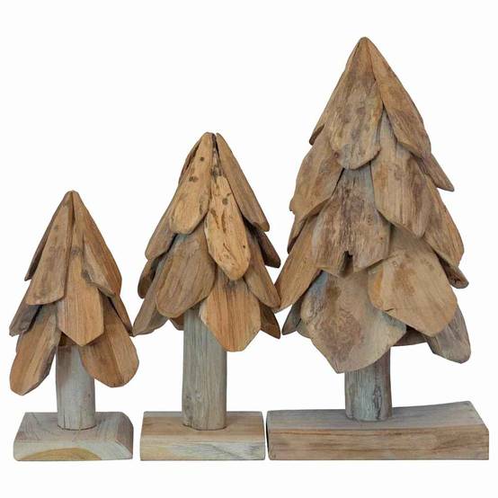 Lot de 3 sapins de Noël rustiques en bois de teck massif décoration Marron – ComfortXL Outdoor Living - Image 5