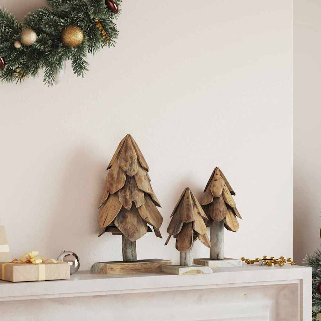 Lot de 3 sapins de Noël rustiques en bois de teck massif décoration Marron – ComfortXL Outdoor Living