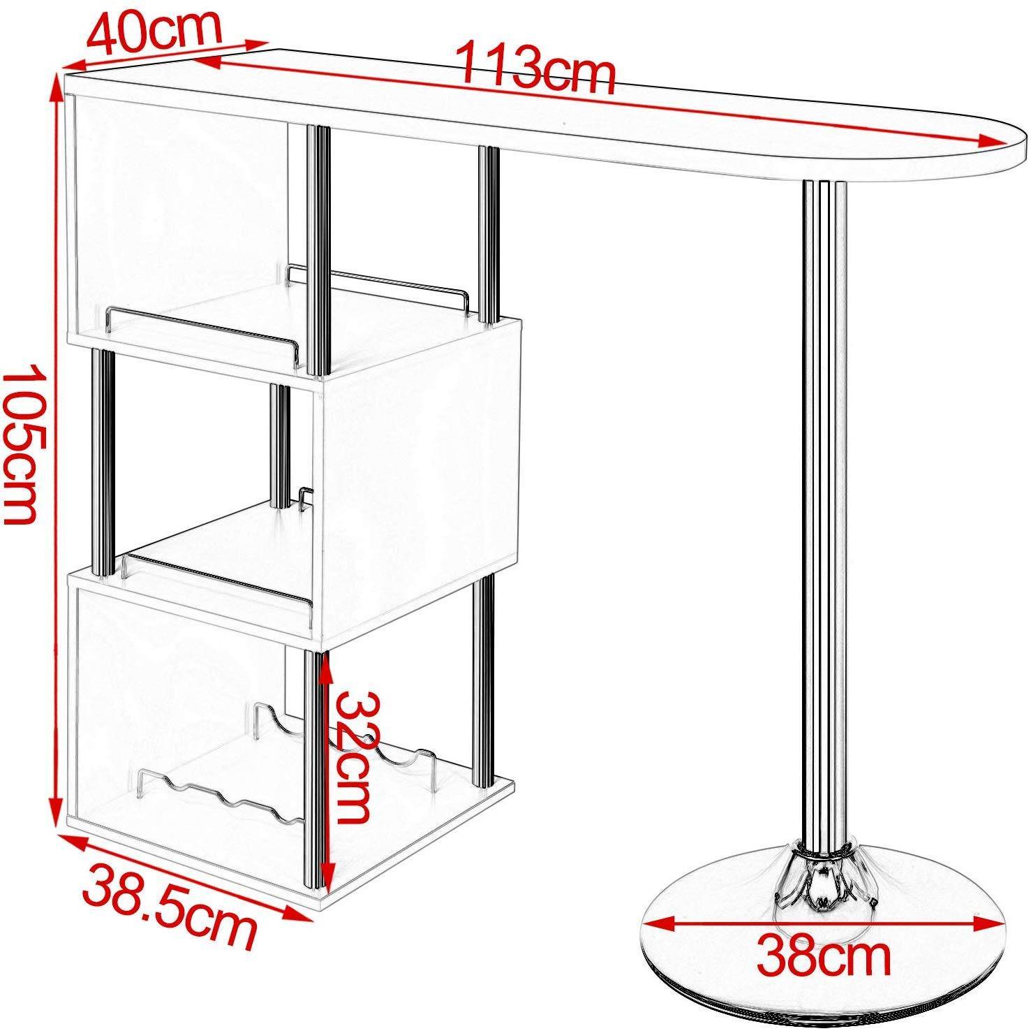 Helloshop26 - Table de bar moderne avec trois espaces d'étagères MDF et métal noir - Imagen 4