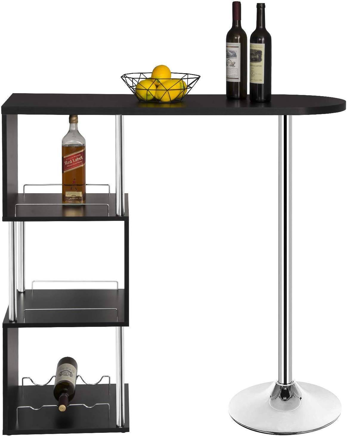 Helloshop26 - Table de bar moderne avec trois espaces d'étagères MDF et métal noir - Imagen 3