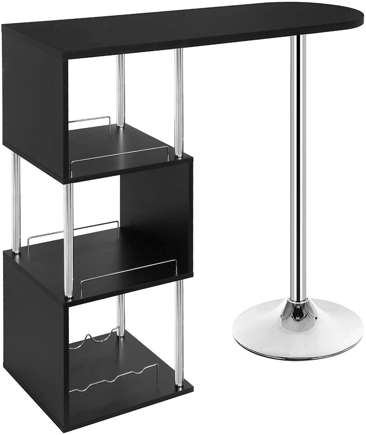 Helloshop26 - Table de bar moderne avec trois espaces d'étagères MDF et métal noir - Imagen 1