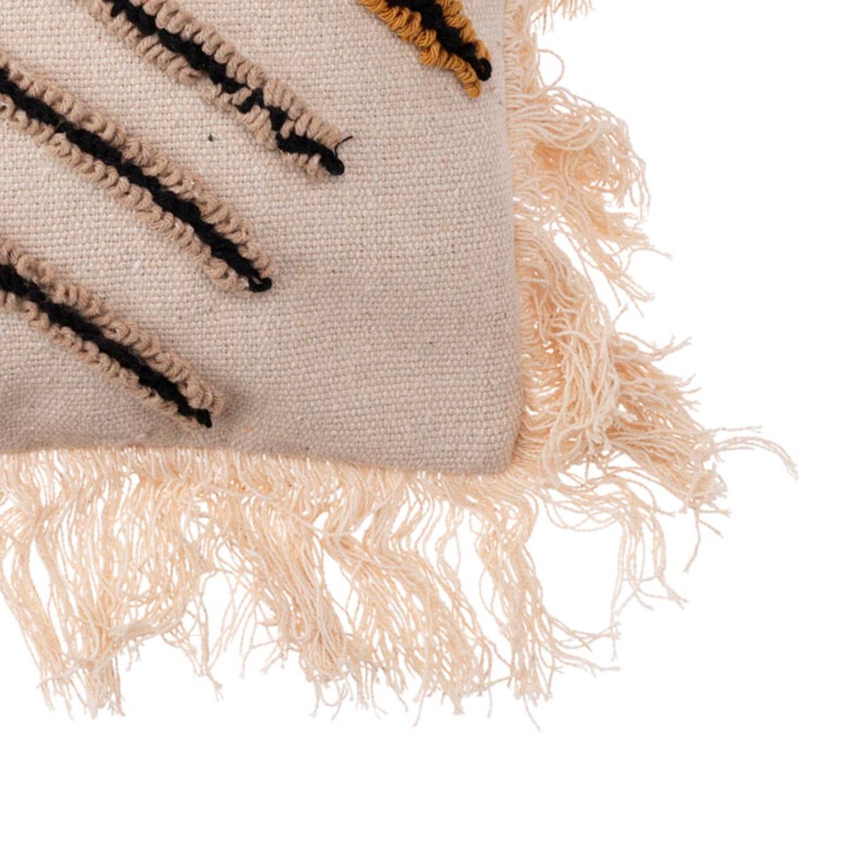 Coussin noir et beige avec franges 45 x 45 cm - Cémonjardin - Image 4