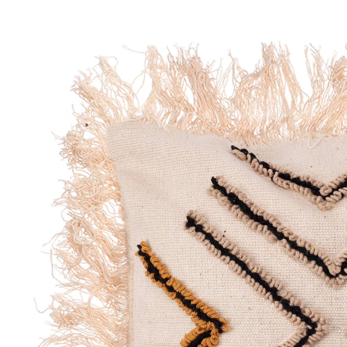 Coussin noir et beige avec franges 45 x 45 cm - Cémonjardin - Image 2