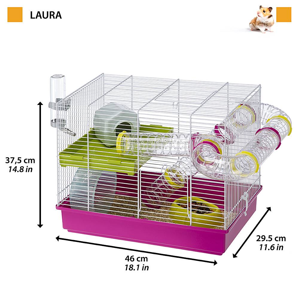 Ferplast - FERPLAST Cage pour Rongeurs LAURA pour Hamsters, en Métal, Accessoires inclus : Mangeoire, Abreuvoir, Maison, Roue, Étagère, Jeu de Tubes. - Imagen 2