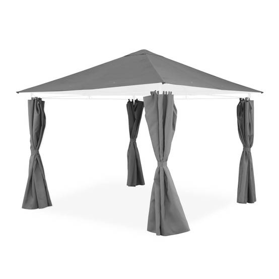 Ensemble complet toile de toit et rideaux grise pour tonnelle 3x3m Elusa - toile de rechange pergola. toile de remplacement | sweeek - Image 1
