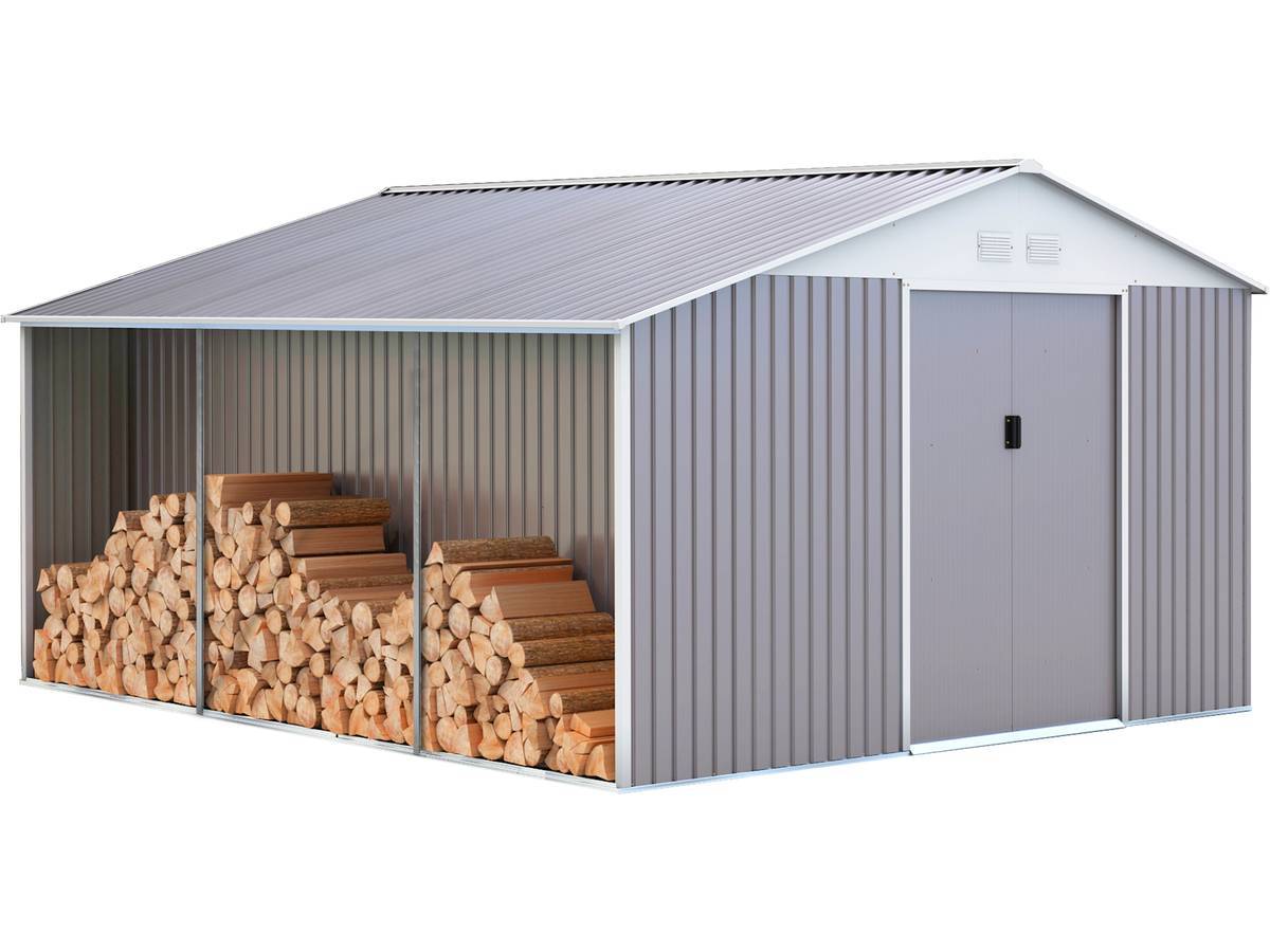 Habitat Et Jardin - Abri De Jardin Métal "dallas" 15,16 M² Avec Abri Bûche - Taupe -habitat Et Jardin - Imagen 1