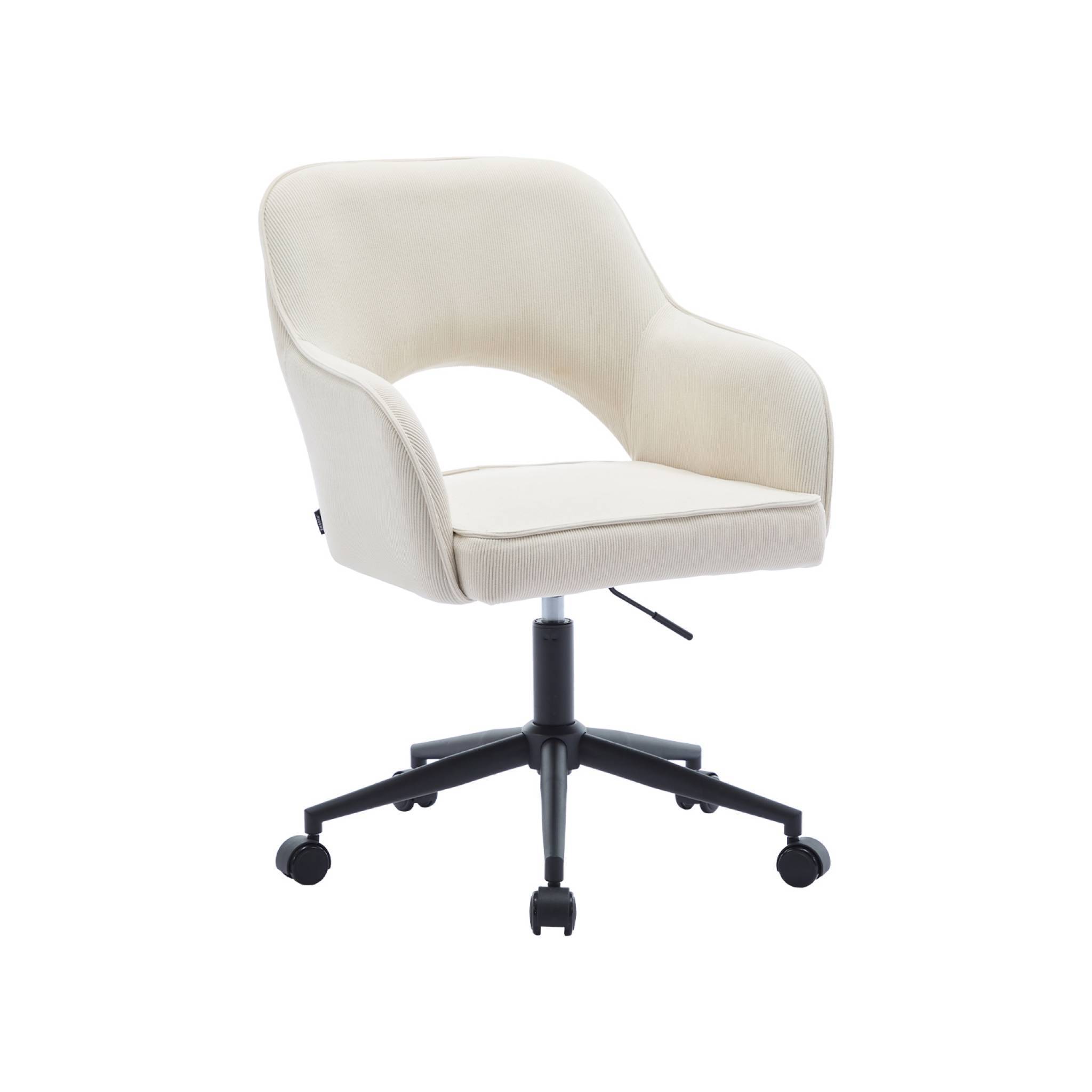 Chaise de bureau à roulettes velours côtelé blanc cassé. L 60 x P 62 x H 89 / 99cm | sweeek - Image 2