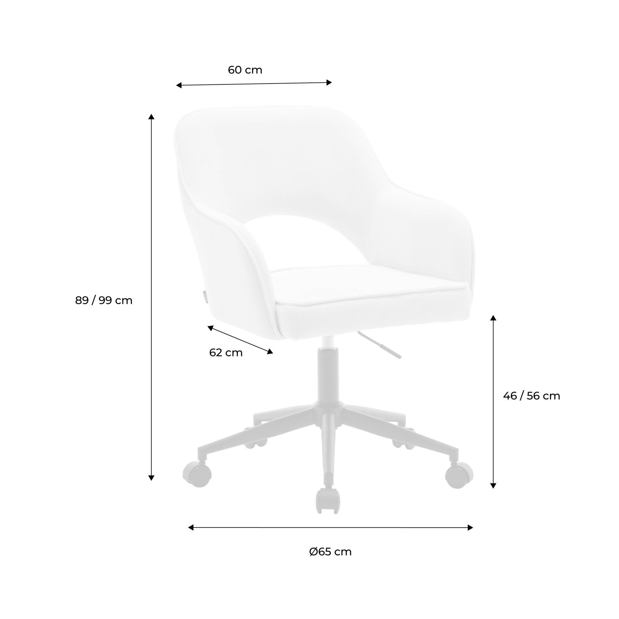 Chaise de bureau à roulettes velours côtelé blanc cassé. L 60 x P 62 x H 89 / 99cm | sweeek - Image 4