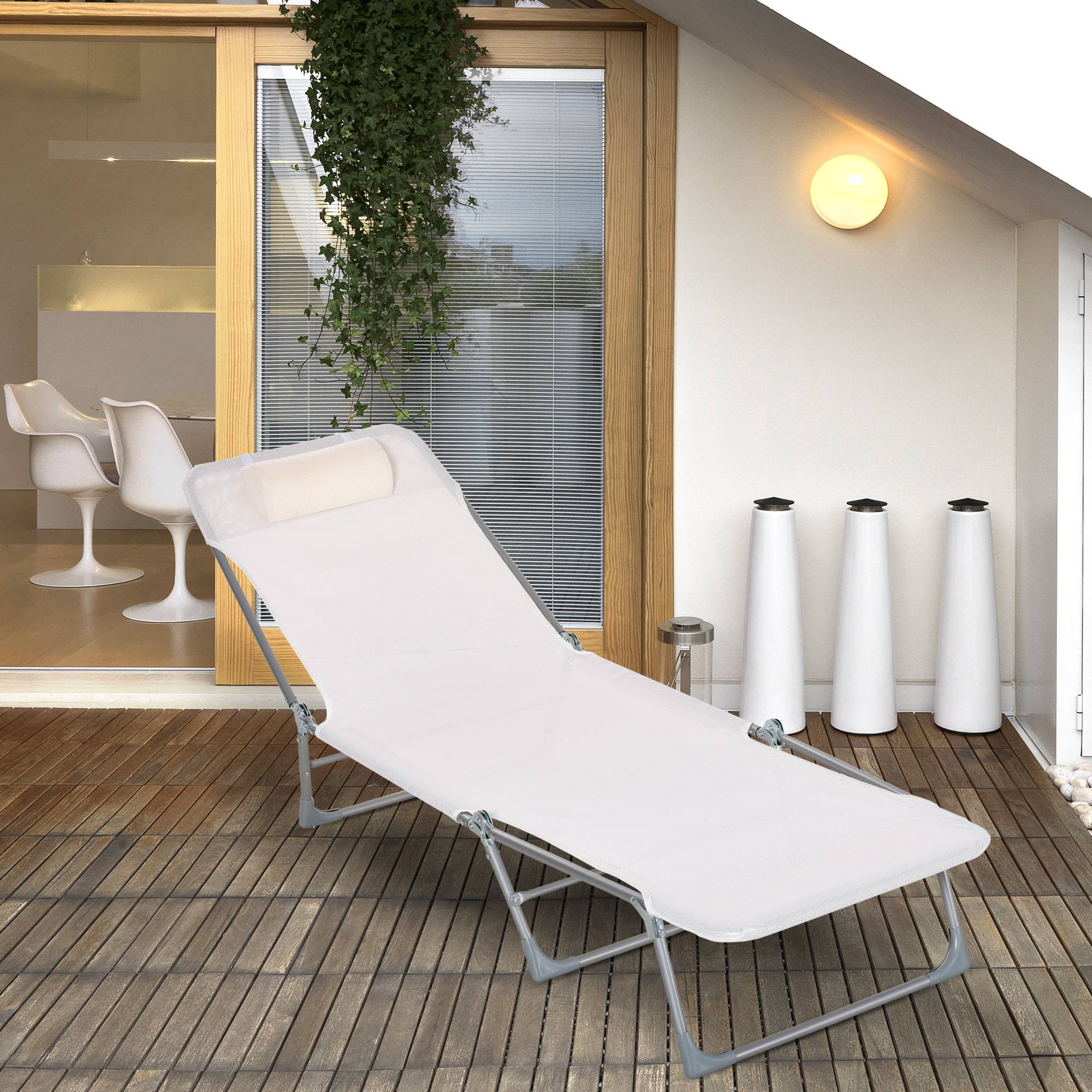 Outsunny - Bain de soleil transat pliable dossier réglable 5 positions acier teslin crème - Outsunny - Imagen 2