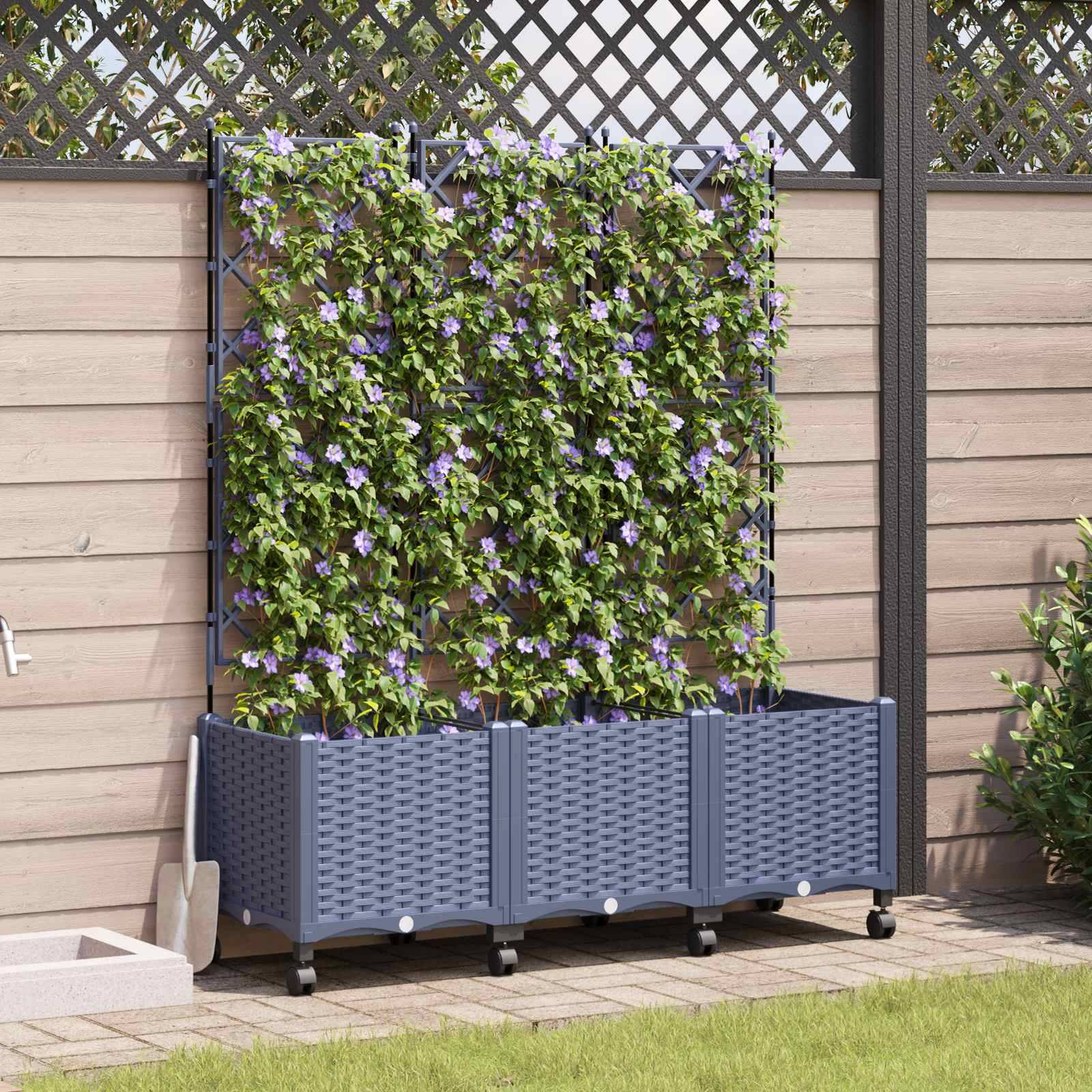 ComfortXL - Jardinière treillis avec roues polypropylène grand volume racinaire 120x40x149cm gris - ComfortXL Outdoor Living - Image 1