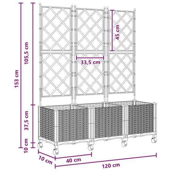 ComfortXL - Jardinière treillis avec roues polypropylène grand volume racinaire 120x40x149cm gris - ComfortXL Outdoor Living - Image 8