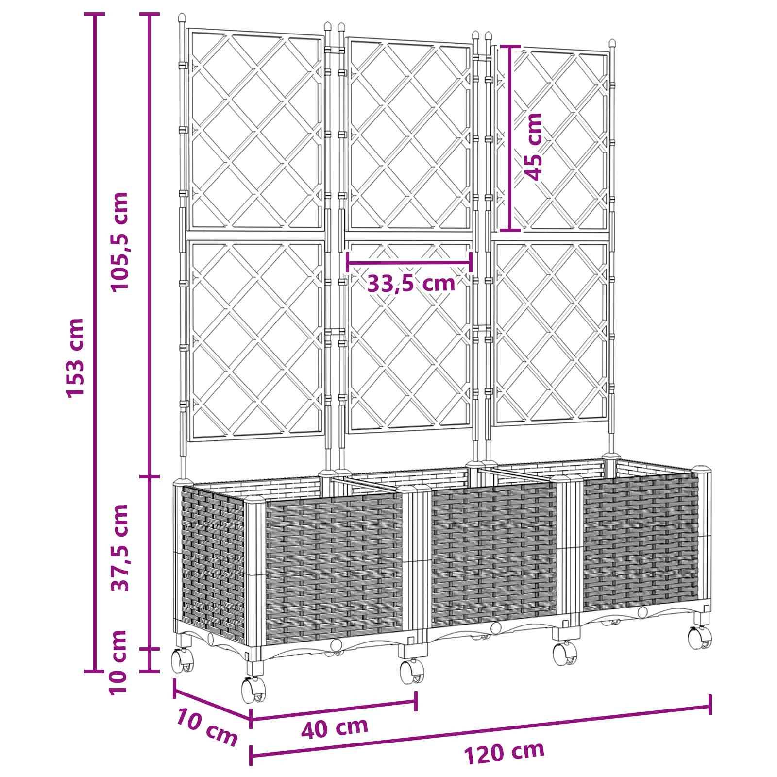 ComfortXL - Jardinière treillis avec roues polypropylène grand volume racinaire 120x40x149cm gris - ComfortXL Outdoor Living - Image 8