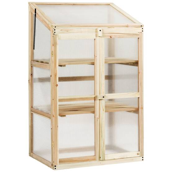 Mini Serre de Jardin 0.27m² 60x45x100cm Vitrages Transparents en Polycarbonate avec Etagères à 3 Niveaux Nature F173R MAISON CHIC - Image 3
