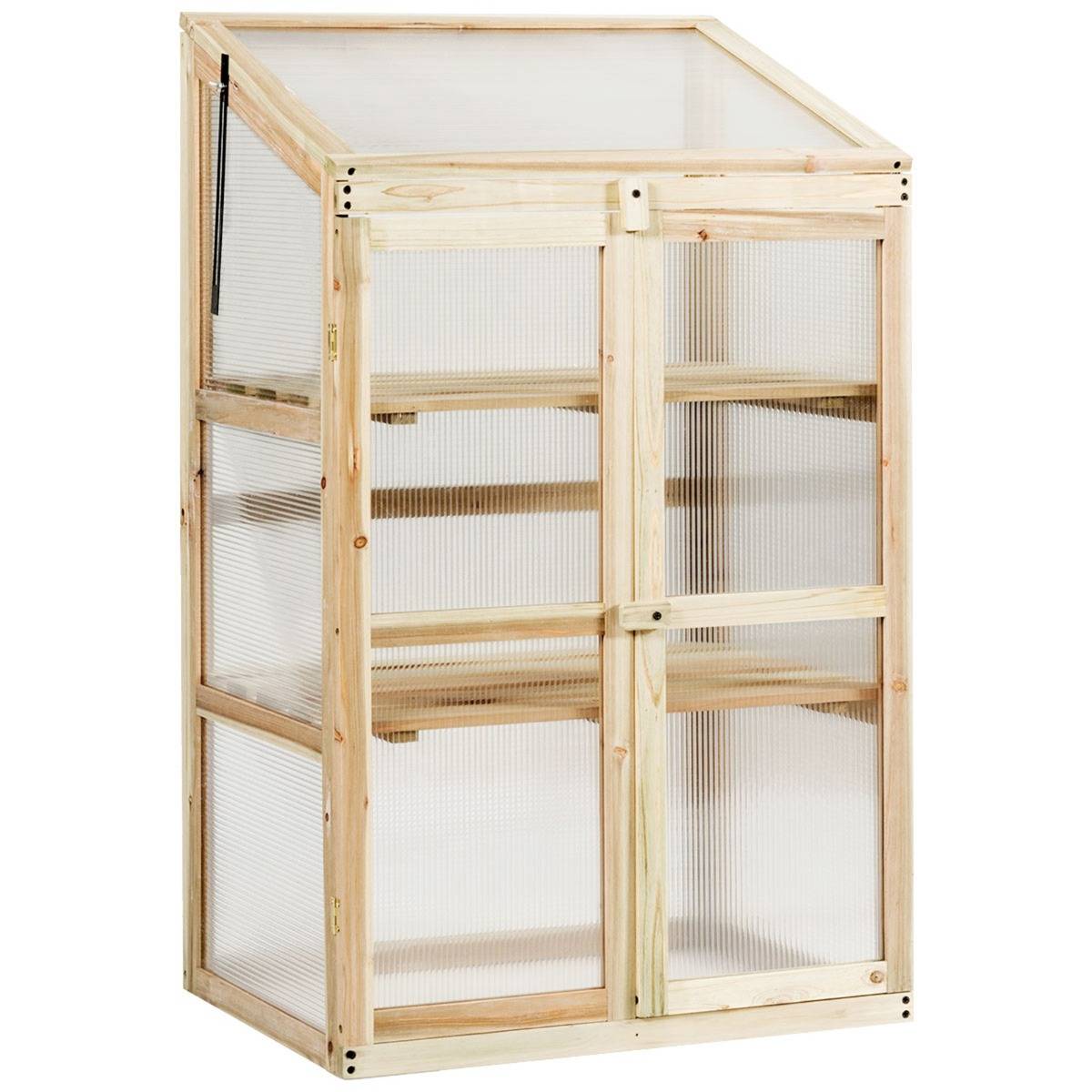 Mini Serre de Jardin 0.27m² 60x45x100cm Vitrages Transparents en Polycarbonate avec Etagères à 3 Niveaux Nature F173R MAISON CHIC - Image 3