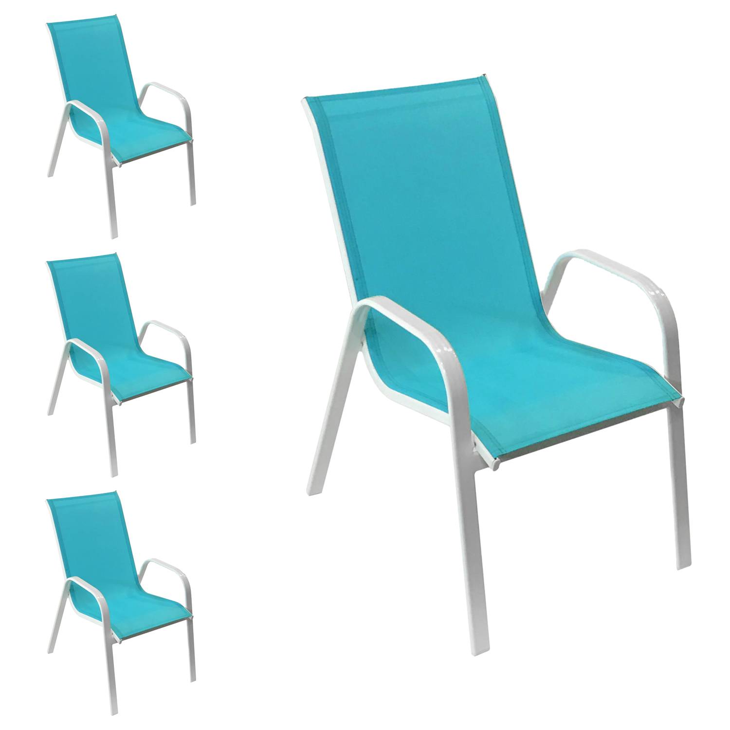 Happy Garden - Lot de 4 chaises MARBELLA en textilène bleu - aluminium blanc - HAPPY GARDEN - Imagen 1