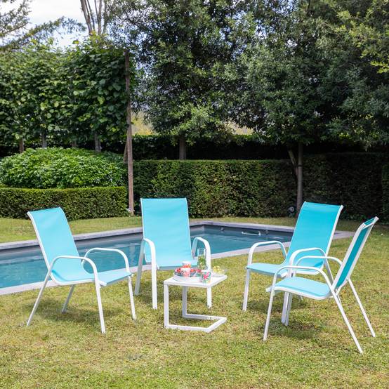 Happy Garden - Lot de 4 chaises MARBELLA en textilène bleu - aluminium blanc - HAPPY GARDEN - Imagen 6