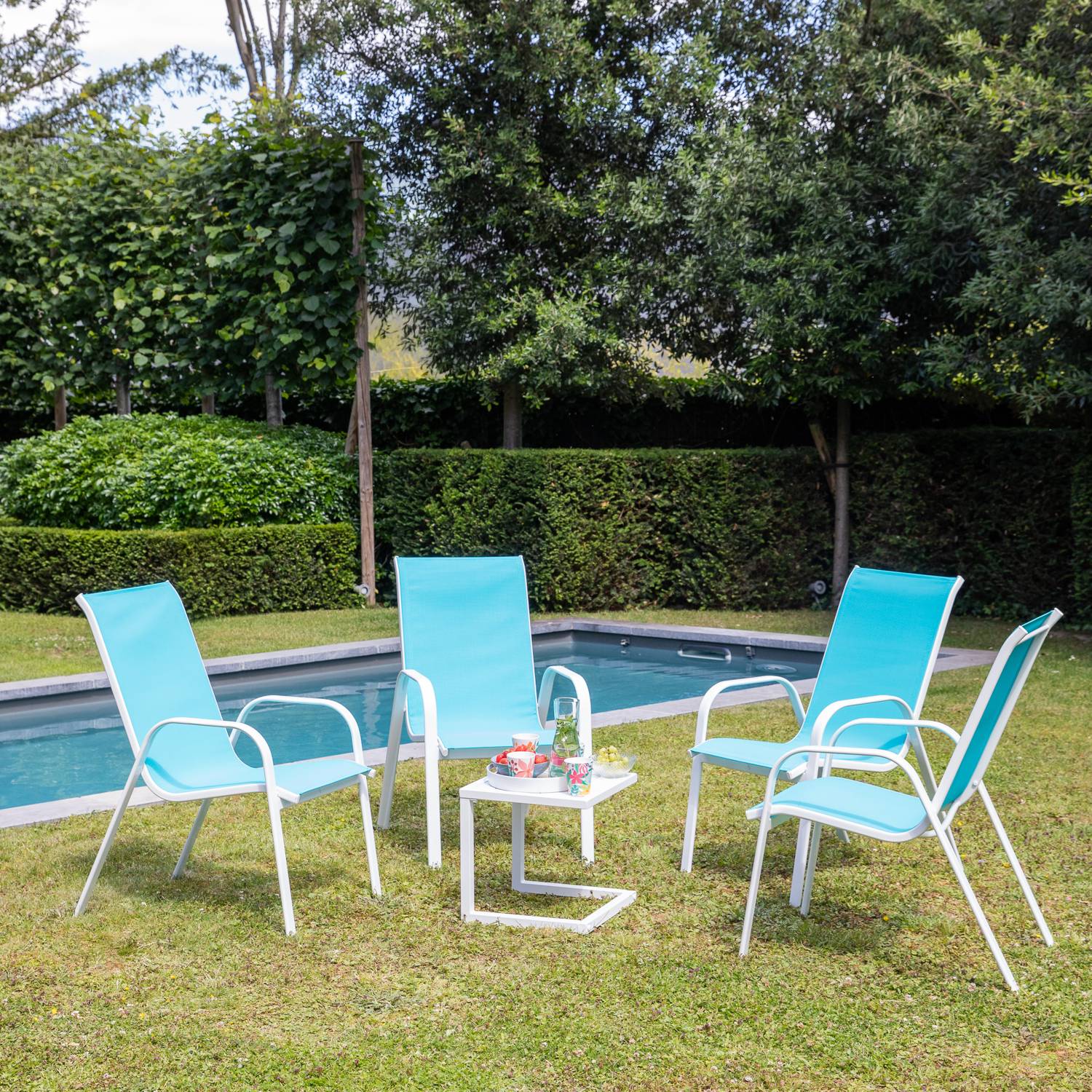Happy Garden - Lot de 4 chaises MARBELLA en textilène bleu - aluminium blanc - HAPPY GARDEN - Imagen 6