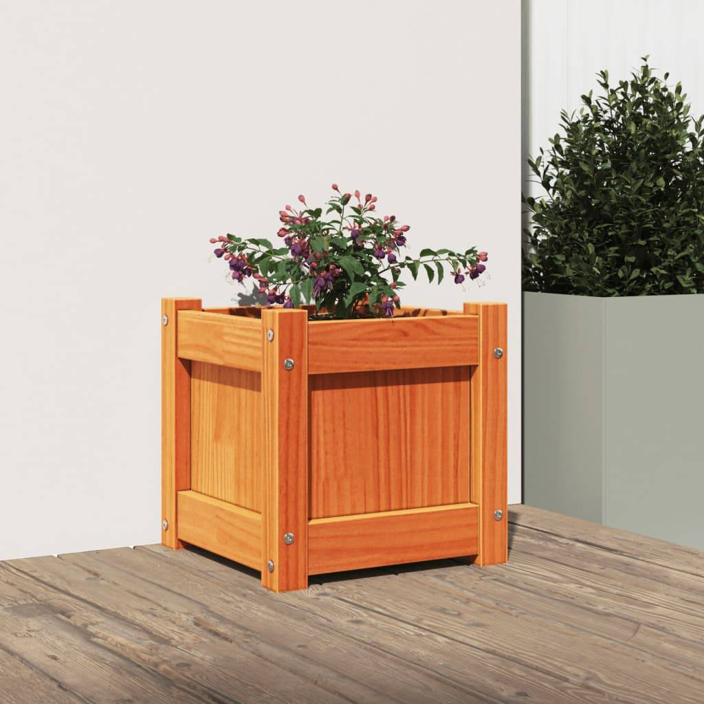 Jardinière bois de pin massif cire marron 31 x 31 x 31 cm - PANGIVO - Image 3
