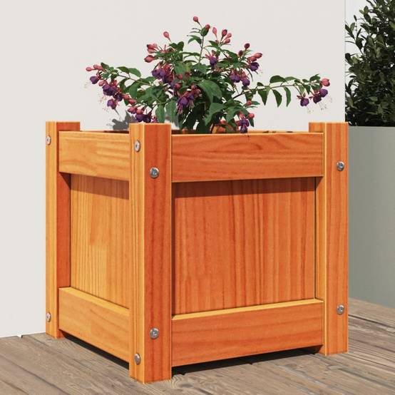 Jardinière bois de pin massif cire marron 31 x 31 x 31 cm - PANGIVO - Image 1