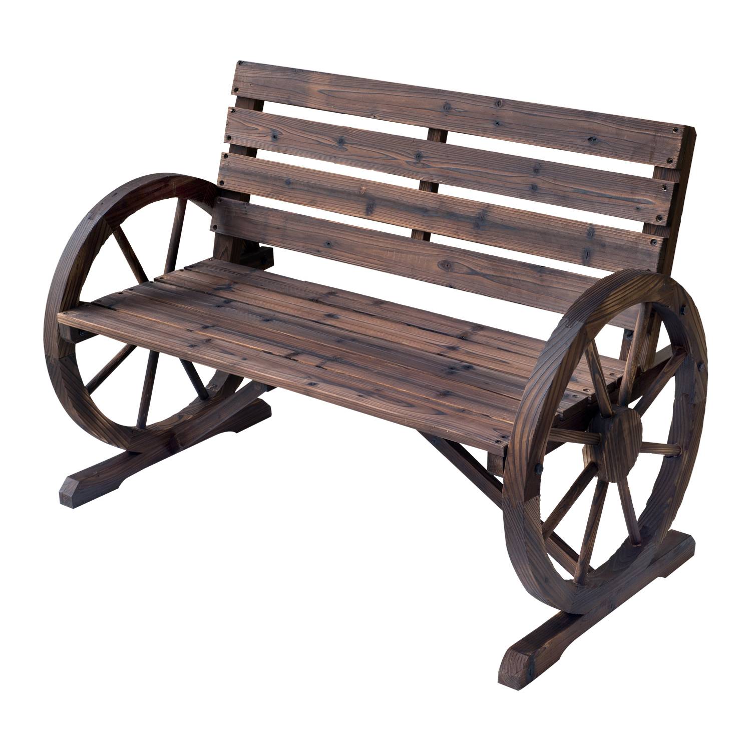 Outsunny - Banc de jardin 3 places style rustique chic accoudoirs roues charette bois sapin traité carbonisation - Outsunny - Image 1