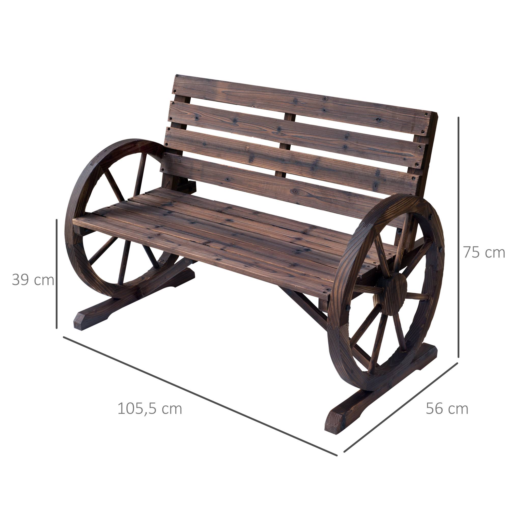Outsunny - Banc de jardin 3 places style rustique chic accoudoirs roues charette bois sapin traité carbonisation - Outsunny - Image 3