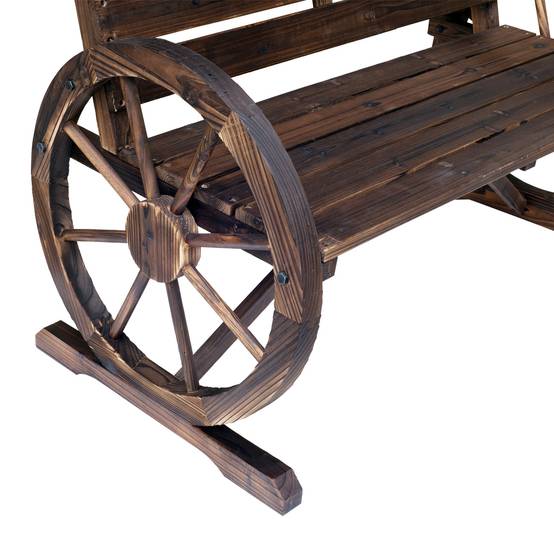 Outsunny - Banc de jardin 3 places style rustique chic accoudoirs roues charette bois sapin traité carbonisation - Outsunny - Image 8