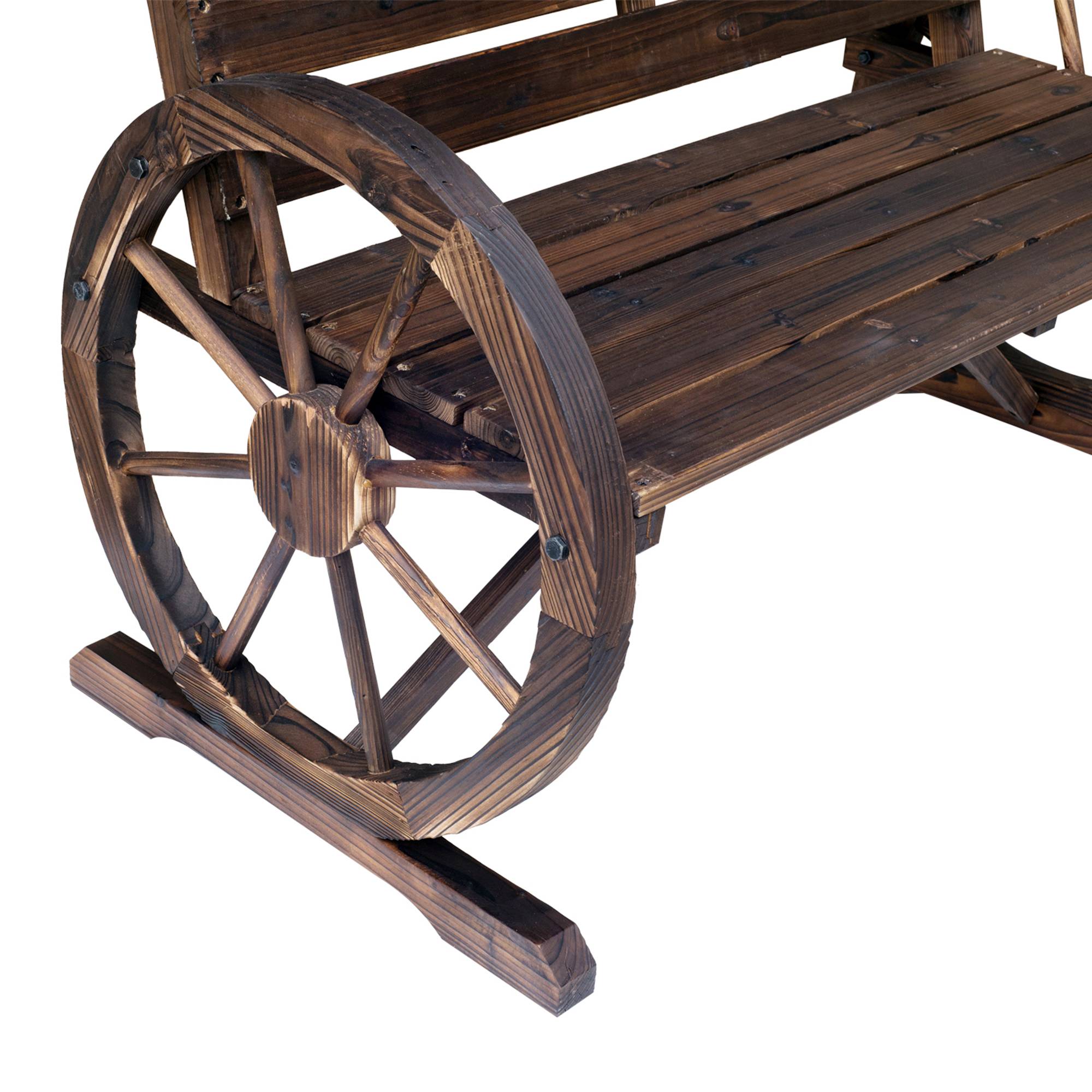 Outsunny - Banc de jardin 3 places style rustique chic accoudoirs roues charette bois sapin traité carbonisation - Outsunny - Image 8