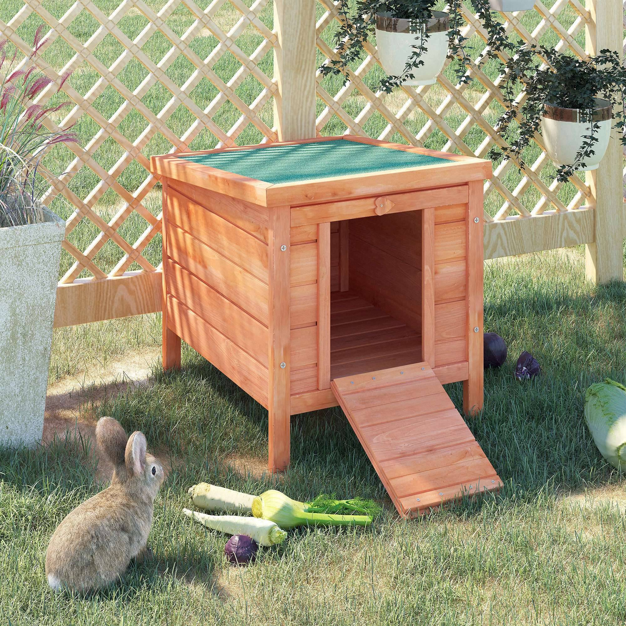 Clapier lapin rongeurs bois extérieur toit asphalte rampe antidérapante 51x42x43cm - ComfortXL Outdoor Living - Image 4