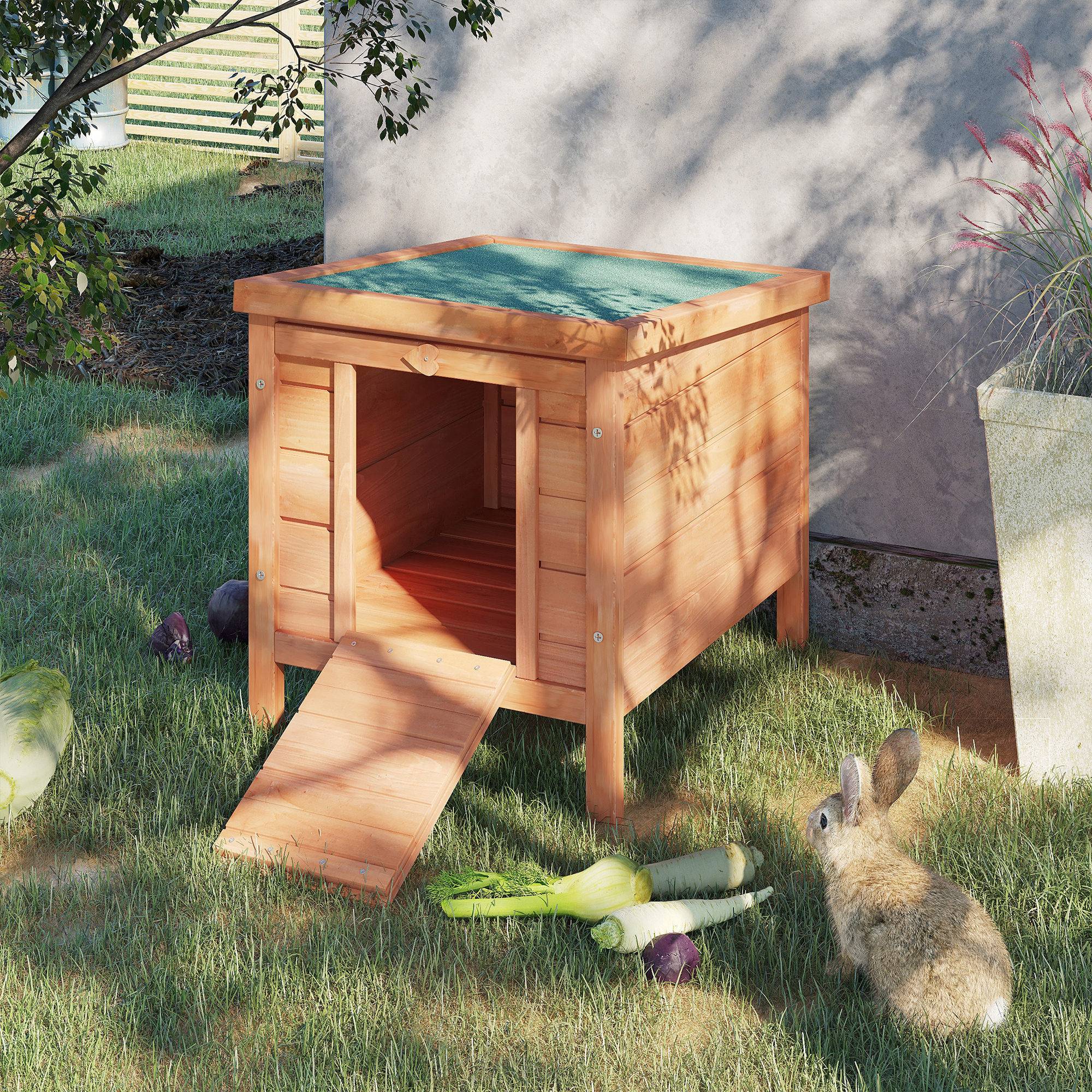 Clapier lapin rongeurs bois extérieur toit asphalte rampe antidérapante 51x42x43cm - ComfortXL Outdoor Living - Image 3