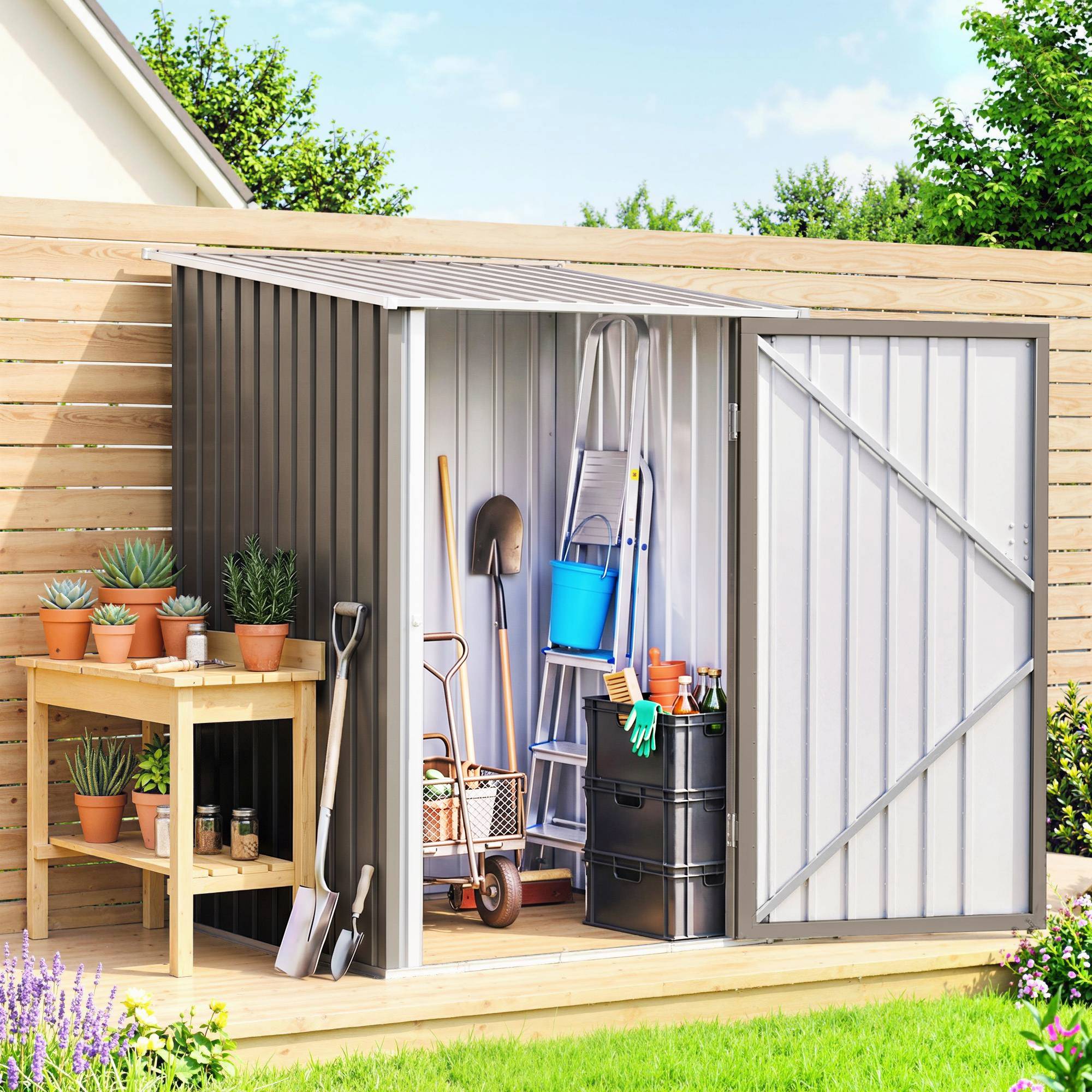 Sans Marque - Abri de Jardin 1m² - Remise pour Outils - cabanon Porte verrouillable - dim. 1L x 1,03l x 1,6H m - tôle d'acier ondulée - Image 3