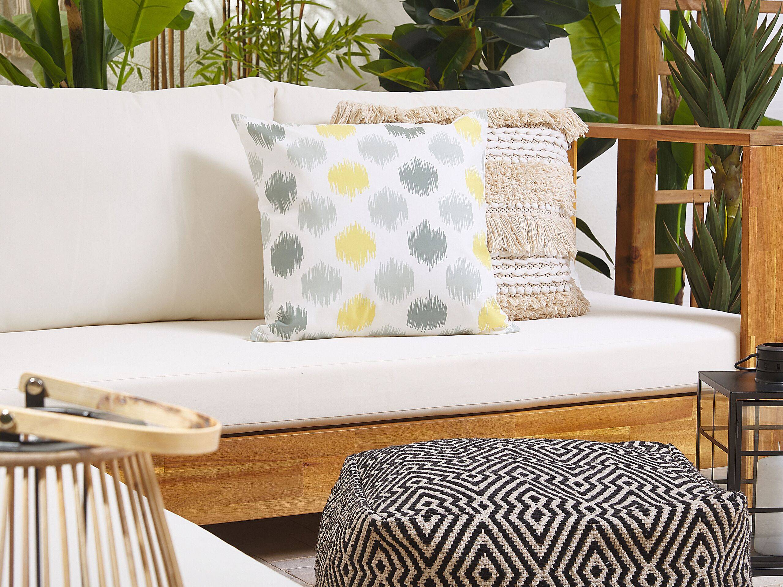 Beliani - Lot de 2 Coussins Décoratifs d'Extérieur pour Jardin 45 x 45 cm en Tissu Imperméable Jaune à Motif Pois Jaunes et Gris Beliani - Imagen 2