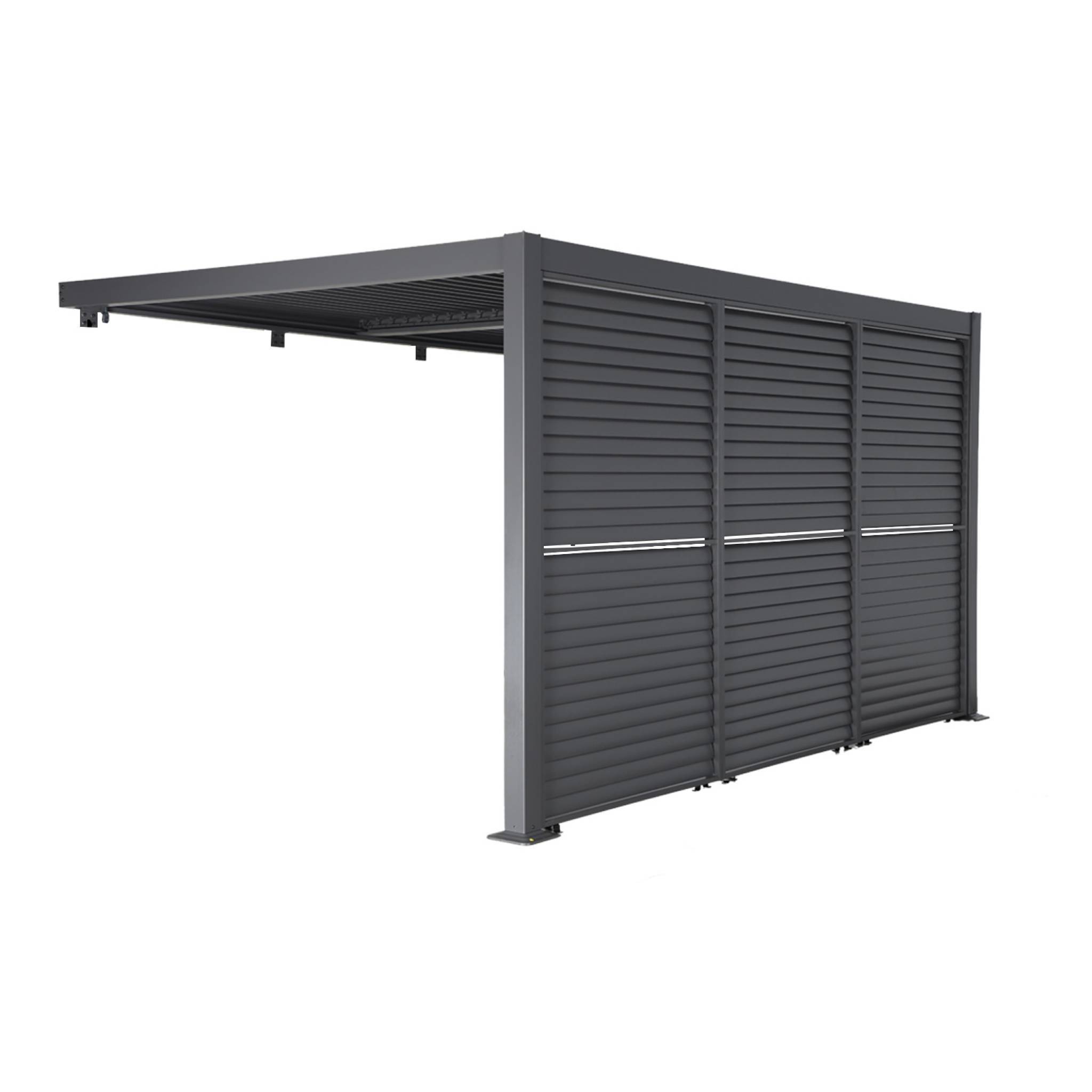 sweeek - Pergola bioclimatique aluminium adossée 4x3m anthracite + 3 persiennes 130cm lames orientables Palace | sweeek - Image 3