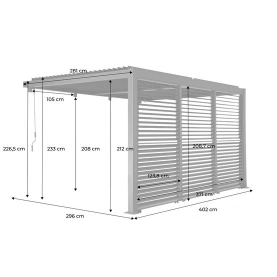 sweeek - Pergola bioclimatique aluminium adossée 4x3m anthracite + 3 persiennes 130cm lames orientables Palace | sweeek - Image 4