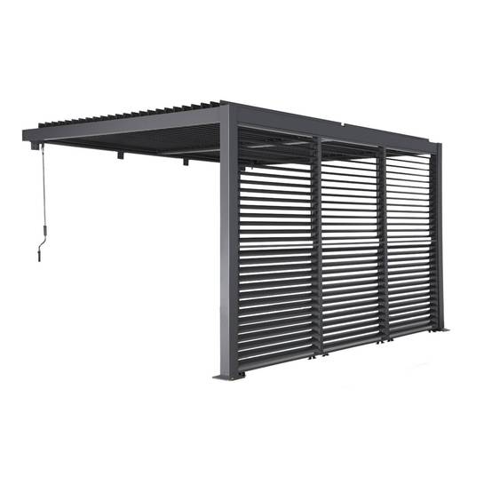 sweeek - Pergola bioclimatique aluminium adossée 4x3m anthracite + 3 persiennes 130cm lames orientables Palace | sweeek - Image 2