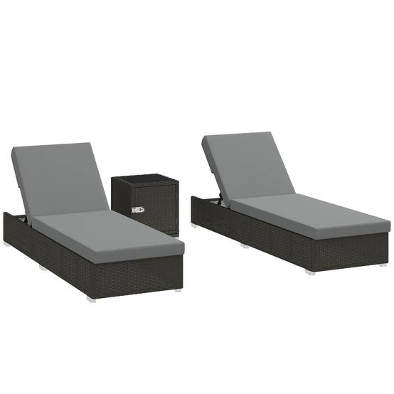 Lot de 2 Bains de Soleil Résine Tressée Jardin Plage Dossier Inclinable 184x60x22cm Gris - ComfortXL Outdoor Living - Image 1
