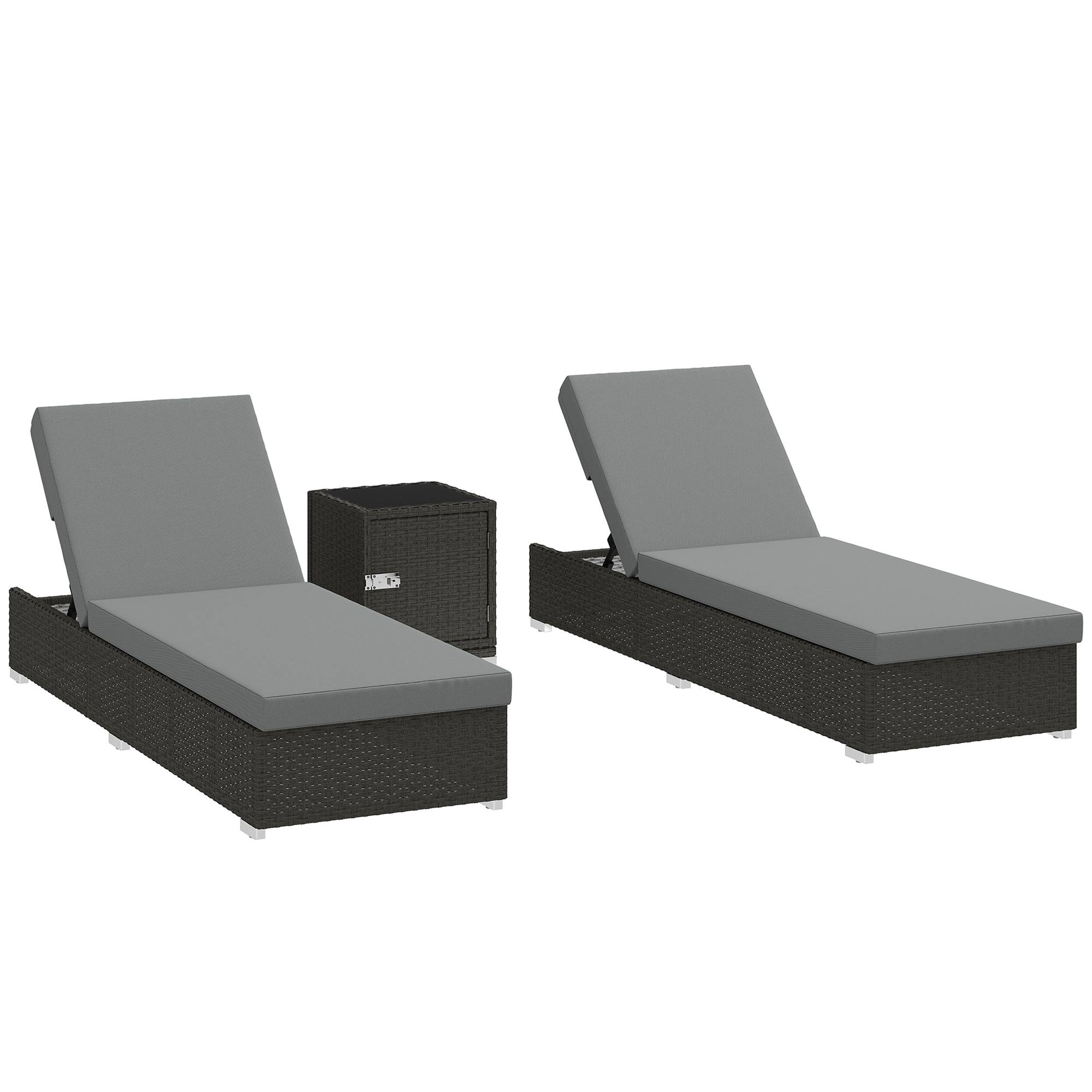 Lot de 2 Bains de Soleil Résine Tressée Jardin Plage Dossier Inclinable 184x60x22cm Gris - ComfortXL Outdoor Living - Image 1