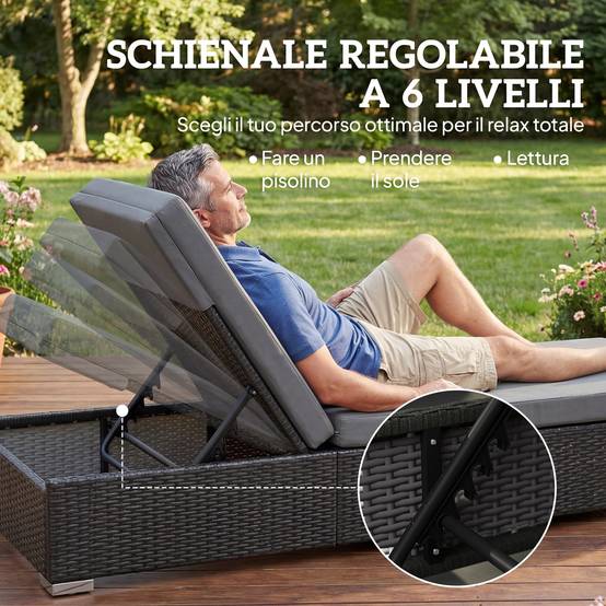 Lot de 2 Bains de Soleil Résine Tressée Jardin Plage Dossier Inclinable 184x60x22cm Gris - ComfortXL Outdoor Living - Image 6