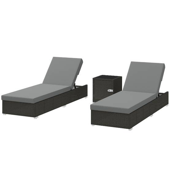Lot de 2 Bains de Soleil Résine Tressée Jardin Plage Dossier Inclinable 184x60x22cm Gris - ComfortXL Outdoor Living - Image 2