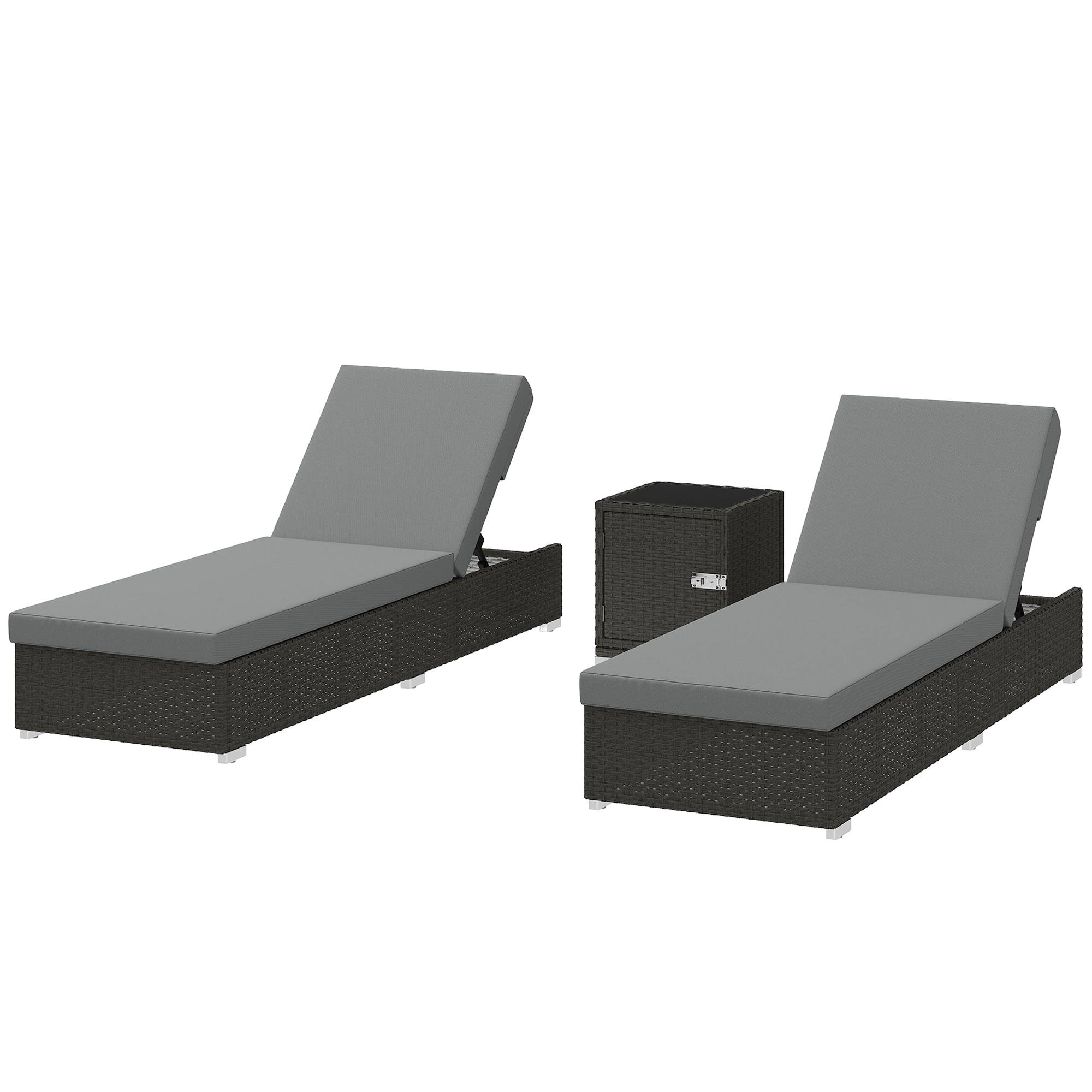 Lot de 2 Bains de Soleil Résine Tressée Jardin Plage Dossier Inclinable 184x60x22cm Gris - ComfortXL Outdoor Living - Image 2