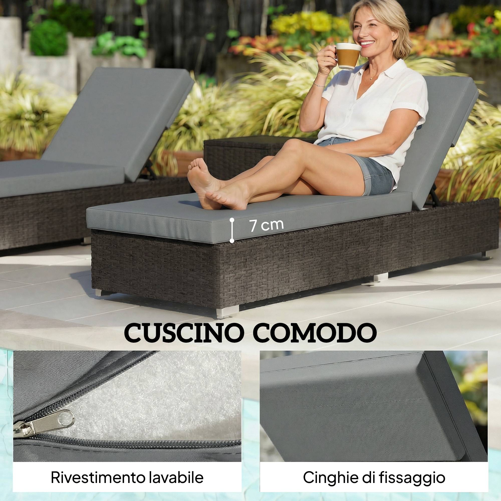 Lot de 2 Bains de Soleil Résine Tressée Jardin Plage Dossier Inclinable 184x60x22cm Gris - ComfortXL Outdoor Living - Image 7