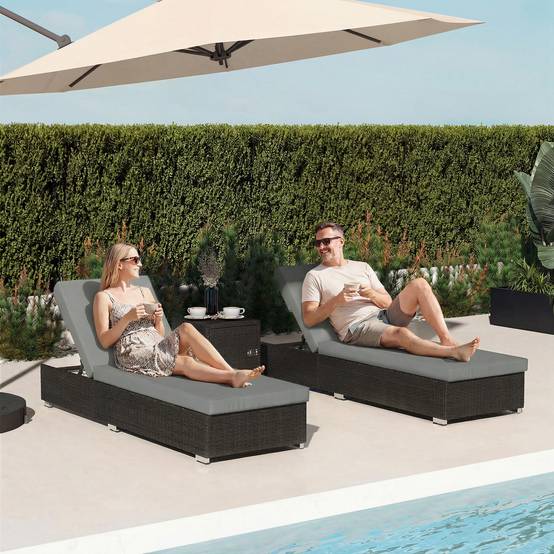 Lot de 2 Bains de Soleil Résine Tressée Jardin Plage Dossier Inclinable 184x60x22cm Gris - ComfortXL Outdoor Living - Image 4