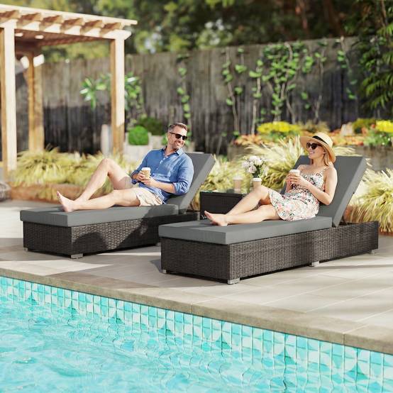 Lot de 2 Bains de Soleil Résine Tressée Jardin Plage Dossier Inclinable 184x60x22cm Gris - ComfortXL Outdoor Living - Image 3