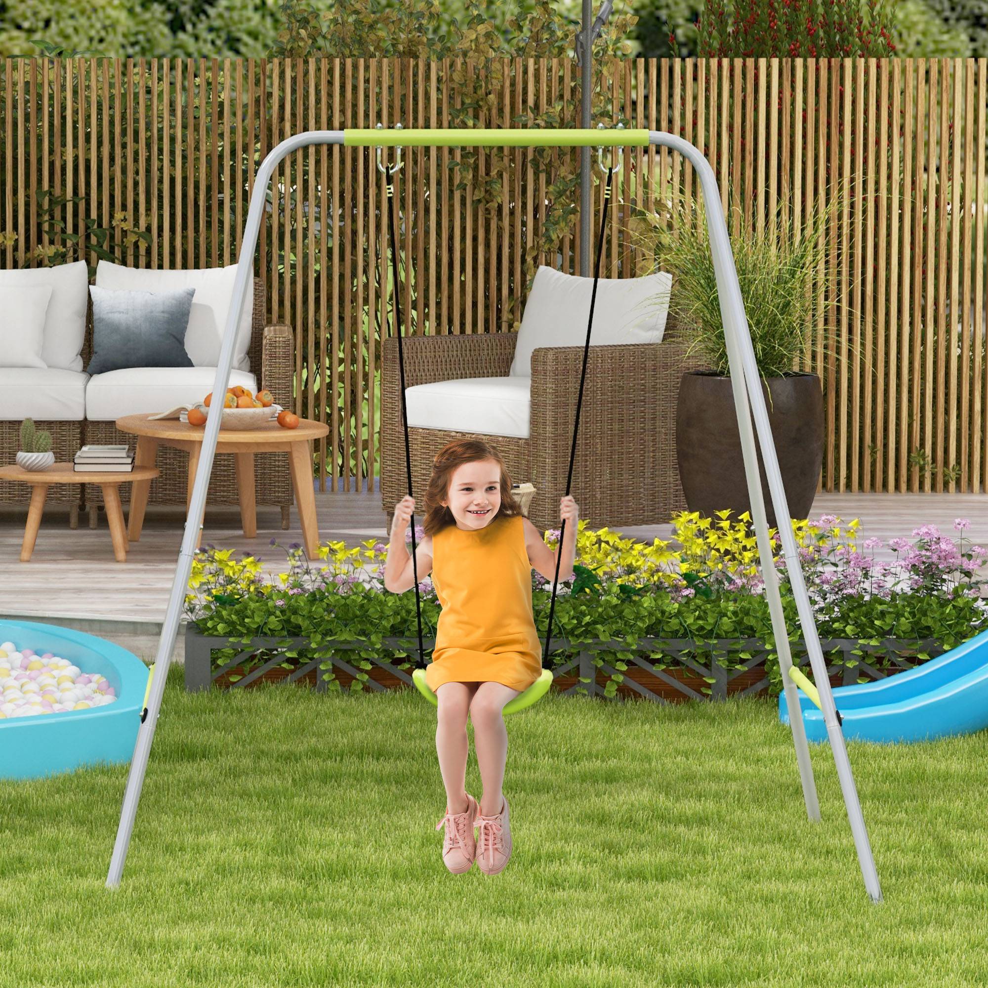 Balançoire portique balançoire 2 en 1 pour bébé ceinture de sécurité à 5 points intérieure extérieure vert - Image 3