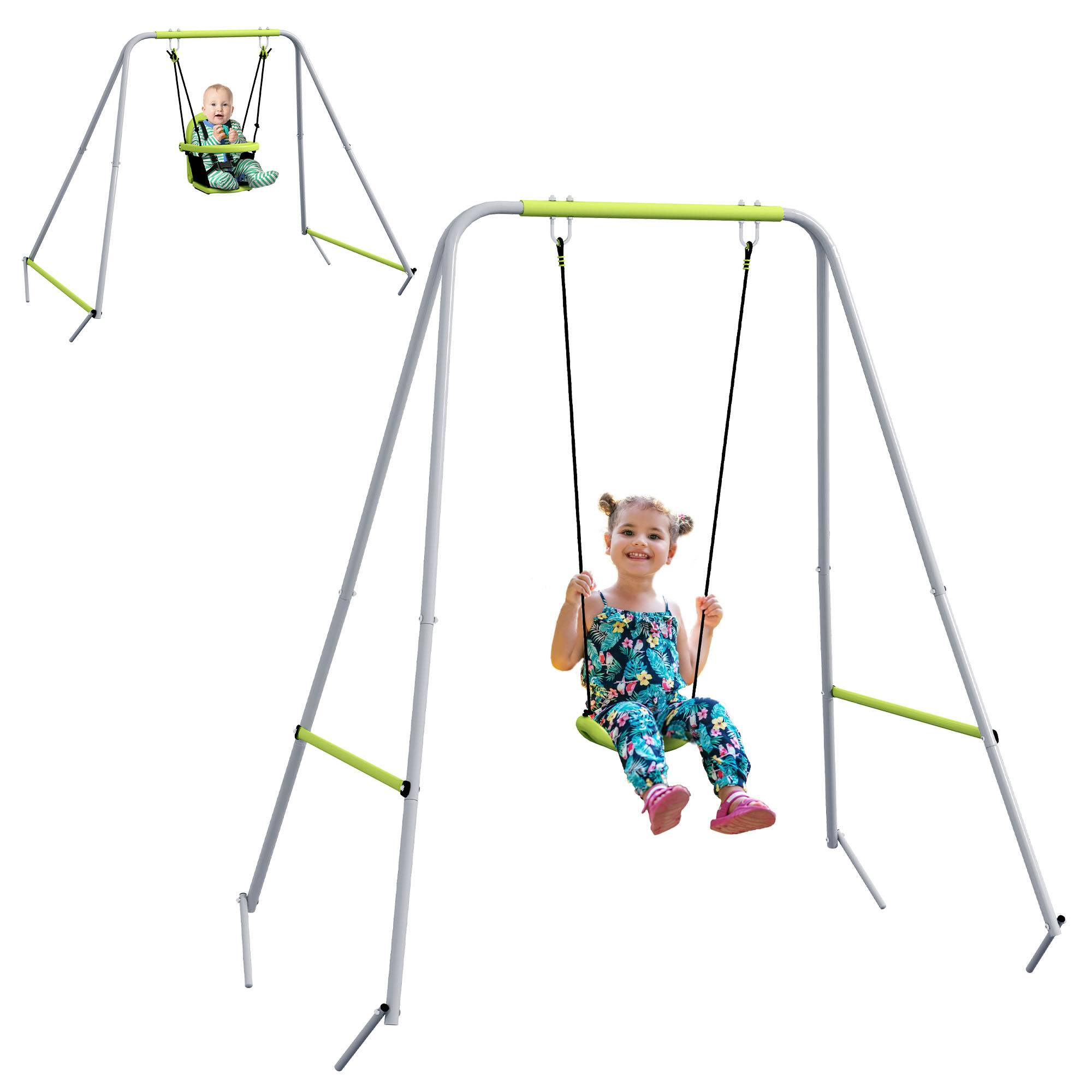 Balançoire portique balançoire 2 en 1 pour bébé ceinture de sécurité à 5 points intérieure extérieure vert - Image 1