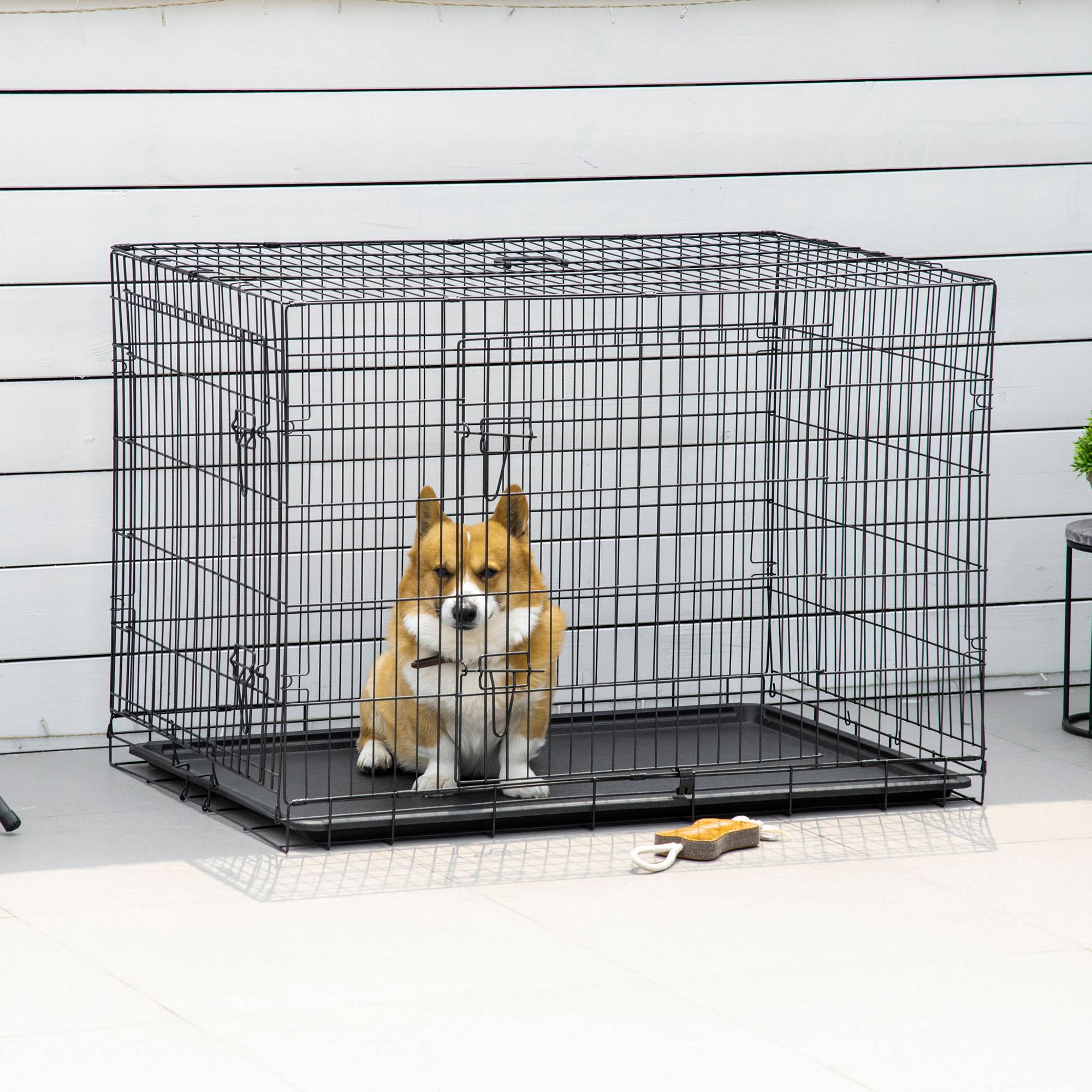 Pawhut - Cage caisse de transport pliante pour chien en métal noir 106 x 71 x 76 cm - Imagen 2