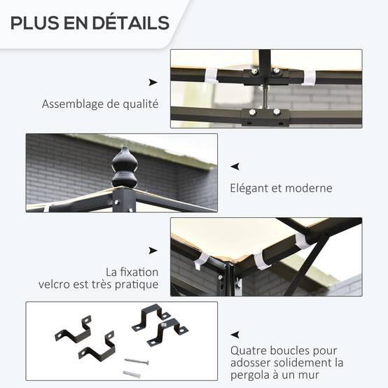 Pergola adossable métal polyester terrasse imitation fer forgé 3x3m beige gris - ComfortXL Outdoor Living - Image 7