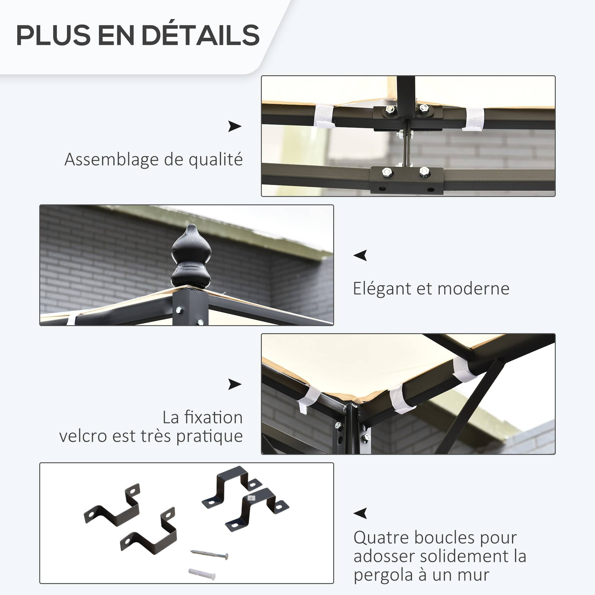 Pergola adossable métal polyester terrasse imitation fer forgé 3x3m beige gris - ComfortXL Outdoor Living - Image 7